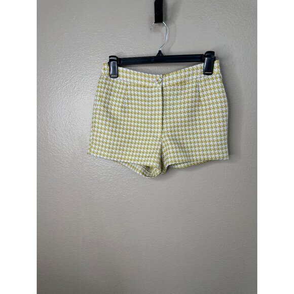 Forever 21 womens Yellow Shorts XS mini plaid polyester retro mid rise button - Picture 1 of 7
